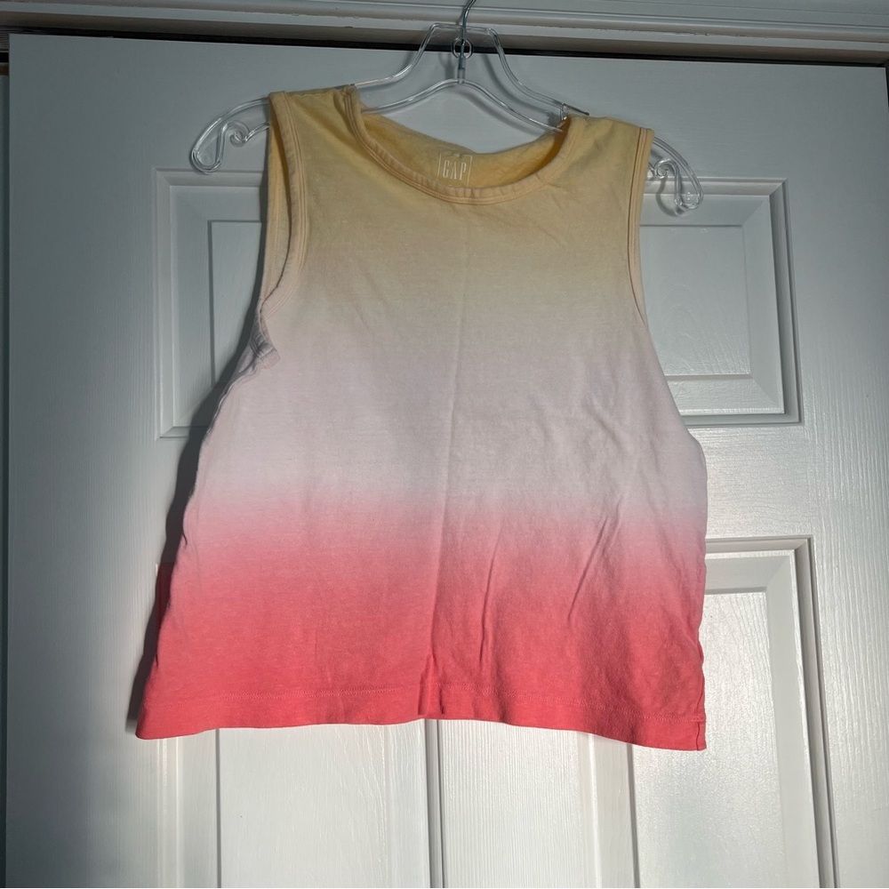 Gap Women’s Shrunken Tee Tank Short Pink yellow Ombré small